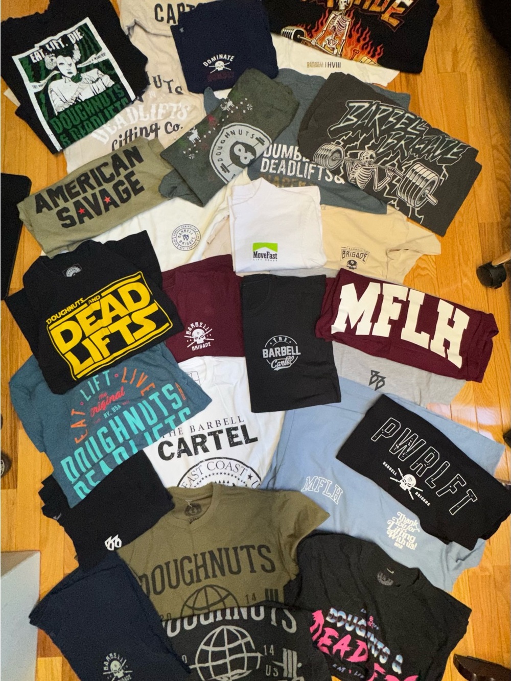 RARE 27 Lifting shirts Barbell Brigade MFLH Doughnuts Deadlifts Barbell Cartel